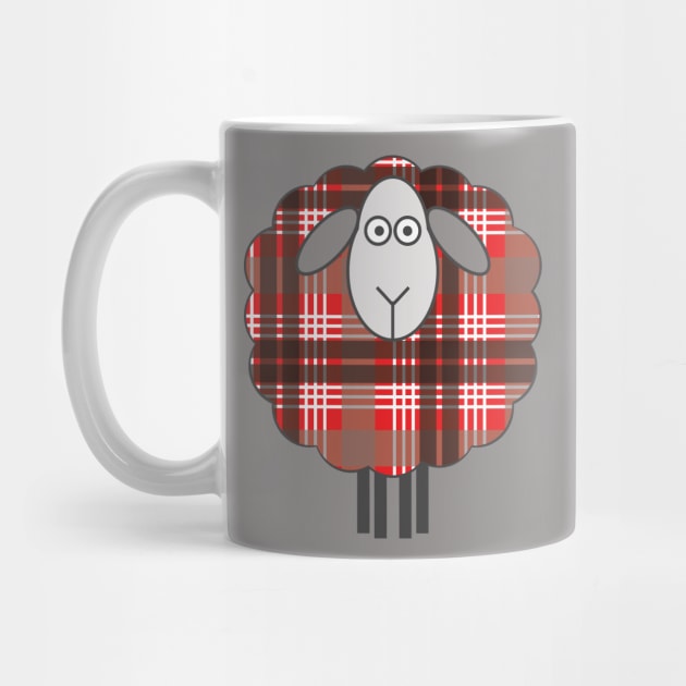 Scottish Red, Black and White Tartan Patterned Sheep by MacPean